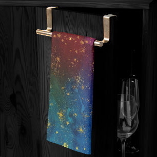 Moody Ombre   Psychedelic Grunge Gold Stardust Kitchen Towel