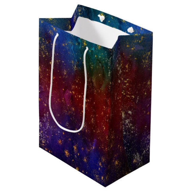 Moody Ombre | Psychedelic Grunge Gold Stardust Med Medium Gift Bag (Front Angled)
