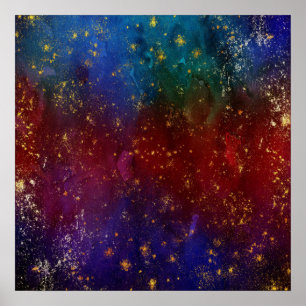 Moody Ombre Psychedelic Grunge Gold Stardust Poster