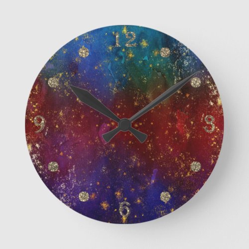 Moody Ombre  Psychedelic Grunge Gold Stardust Round Clock