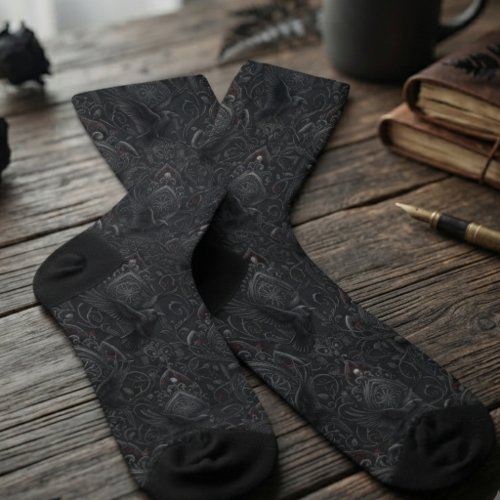 Moody Onyx Gothic Cathedral Raven Design Socks