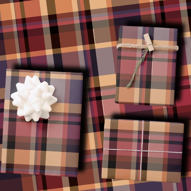 Moody Oversized Autumn Sunset Plaid Wrapping Paper Sheets (Creator Uploaded)