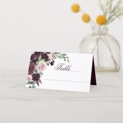 Moody Passion  Dramatic Purple Floral Bouquet Place Card
