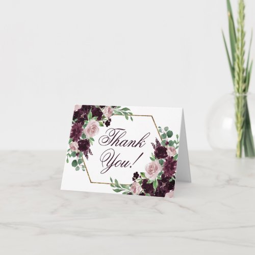 Moody Passion  Dramatic Purple Floral Geometric Thank You Card