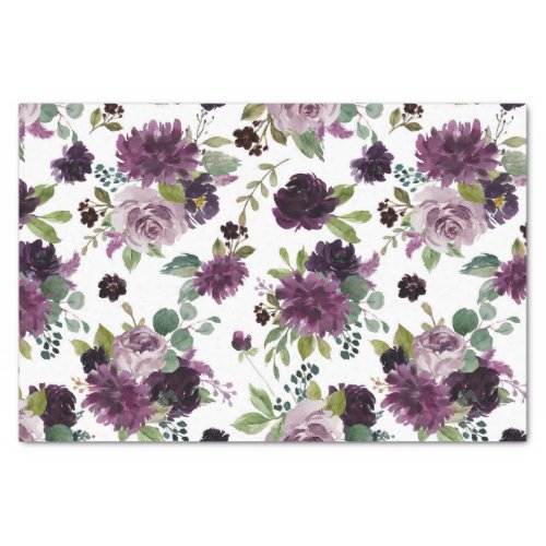 Moody Passion  Dramatic Purple Floral Pattern Tissue Paper