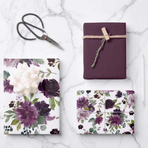 Moody Passion  Dramatic Purple Floral Pattern Wrapping Paper Sheets