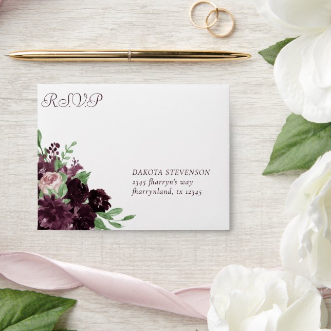 Moody Passion | Dramatic Purple Floral RSVP Return Envelope (Wedding)