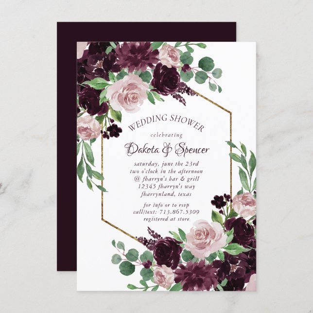 Moody Passion | Dramatic Purple Floral Shower Invitation (Front/Back)