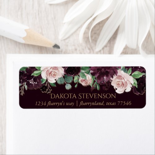 Moody Passion  Dramatic Purple Wine Rose Address Label