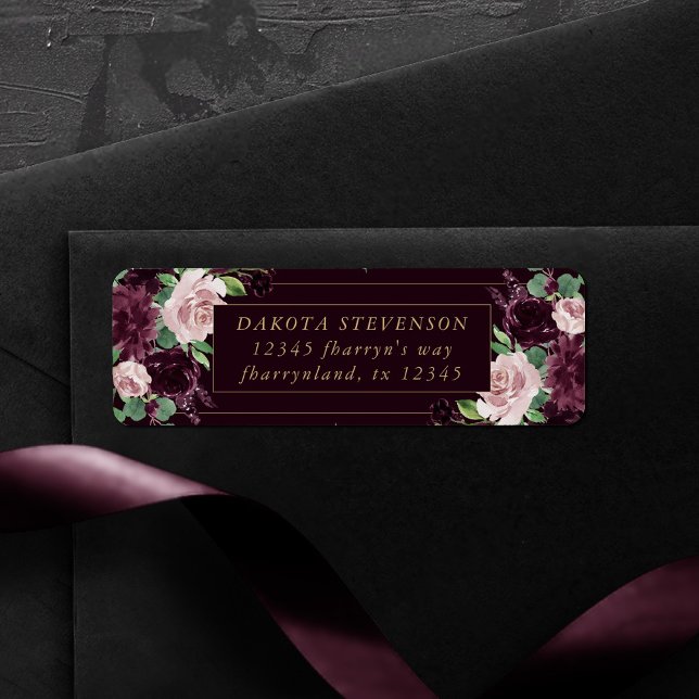 Moody Passion | Dramatic Purple Wine Rose Address Label (Creator Uploaded)