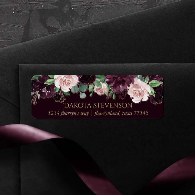 Moody Passion | Dramatic Purple Wine Rose Address Label (Creator Uploaded)