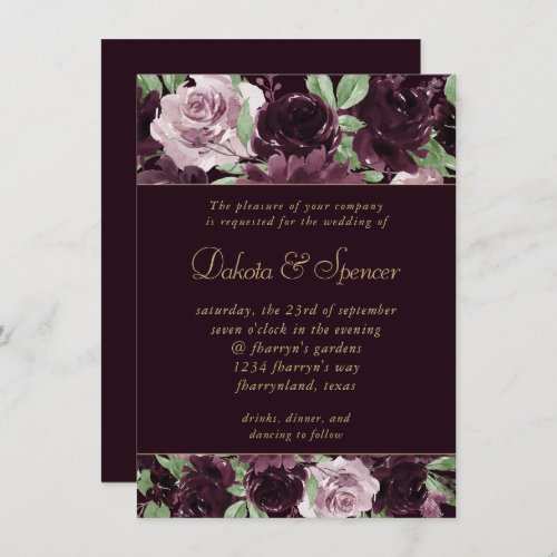 Moody Passion  Dramatic Purple Wine Rose Garland Invitation