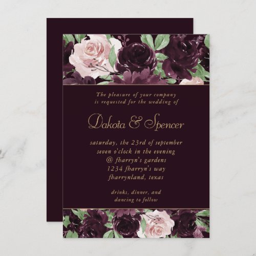 Moody Passion  Dramatic Purple Wine Rose Garland Invitation