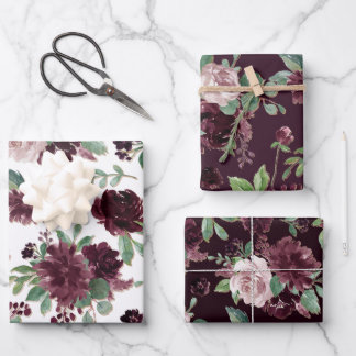 Moody Passion | Dramatic Purple Wine Rose Pattern Wrapping Paper Sheets