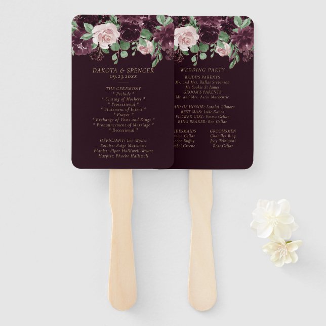 Moody Passion | Dramatic Purple Wine Rose Program Hand Fan (Front and Back)
