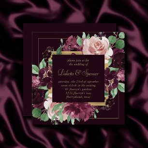 Moody Passion   Dramatic Purple Wine Rose Wreath Invitation