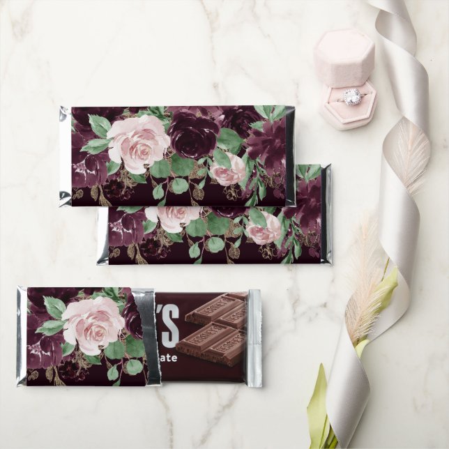 Moody Passion | Dramatic Purple Wine Roses Custom Hershey Bar Favors (Front)