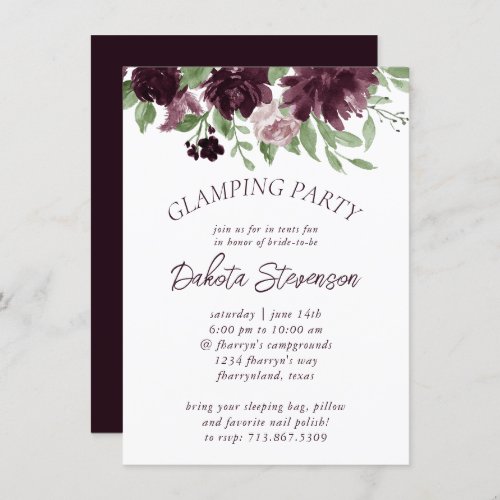 Moody Passion  Purple Floral Frame Glamping Party Invitation