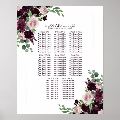 Moody Passion  Purple Floral Frame Seat Chart