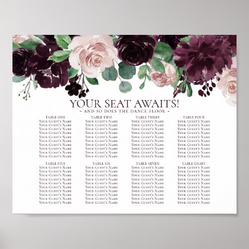 Moody Passion  Purple Floral Garland Seat Chart