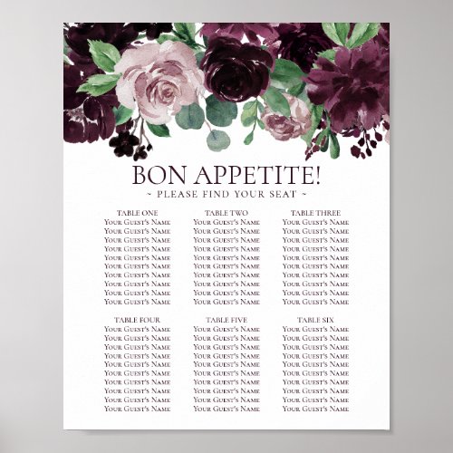 Moody Passion  Purple Floral Self Seating Chart