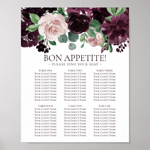 Moody Passion  Purple Floral Self Seating Chart