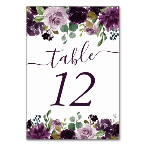 Moody Passion  Purple Garland Floral Party Table Number