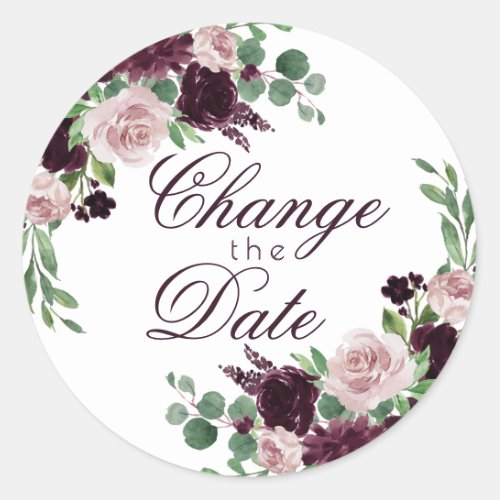 Moody Passion  Purple Wreath Change of Date Classic Round Sticker