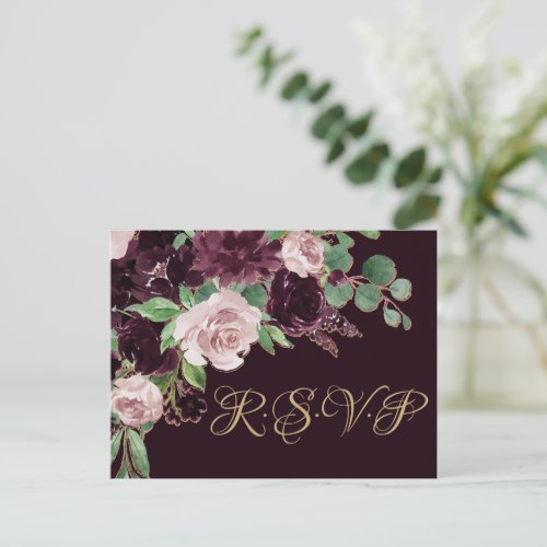 Moody Passions  Dramatic Purple Rose Floral RSVP Postcard