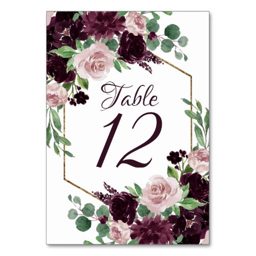 Moody Passions  Dramatic Purple Wine Floral Frame Table Number