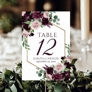 Moody Passions   Dramatic Purple Wine Floral Frame Table Number