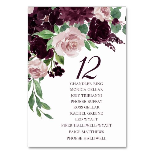 Moody Passions  Dramatic Purple Wine Guest Names Table Number