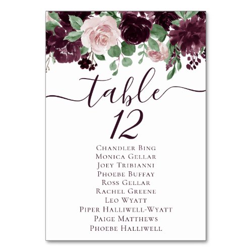 Moody Passions  Dramatic Purple Wine Guest Names Table Number