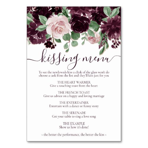 Moody Passions  Dramatic Purple Wine Kissing Menu Table Number