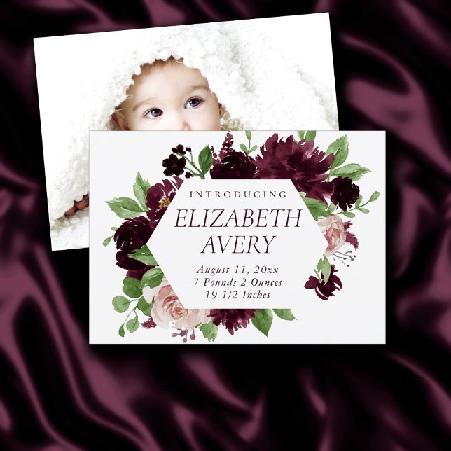 Moody Passions | Dramatic Purple Wine Photo Birth Announcement (Creator Uploaded)