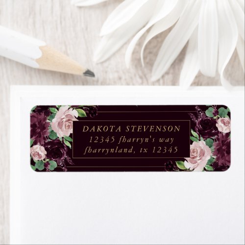 Moody Passions  Dramatic Purple Wine Rose Address Label