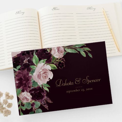 Moody Passions  Dramatic Purple Wine Rose Bouquet Guest Book