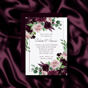 Moody Passions Dramatic Purple Wine Rose Bouquet Invitation