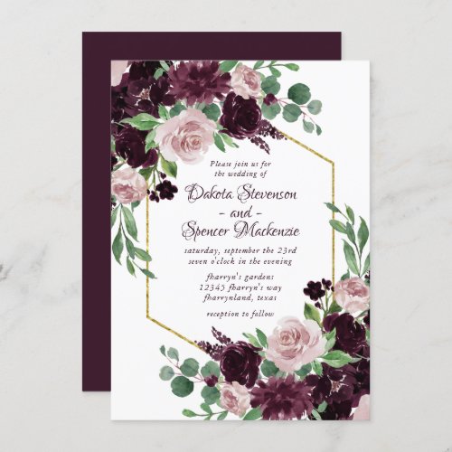 Moody Passions  Dramatic Purple Wine Rose Bouquet Invitation