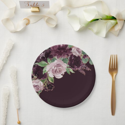 Moody Passions  Dramatic Purple Wine Rose Bouquet Paper Plates