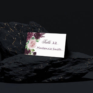 Moody Passions Dramatic Purple Wine Rose Bouquet Place Card