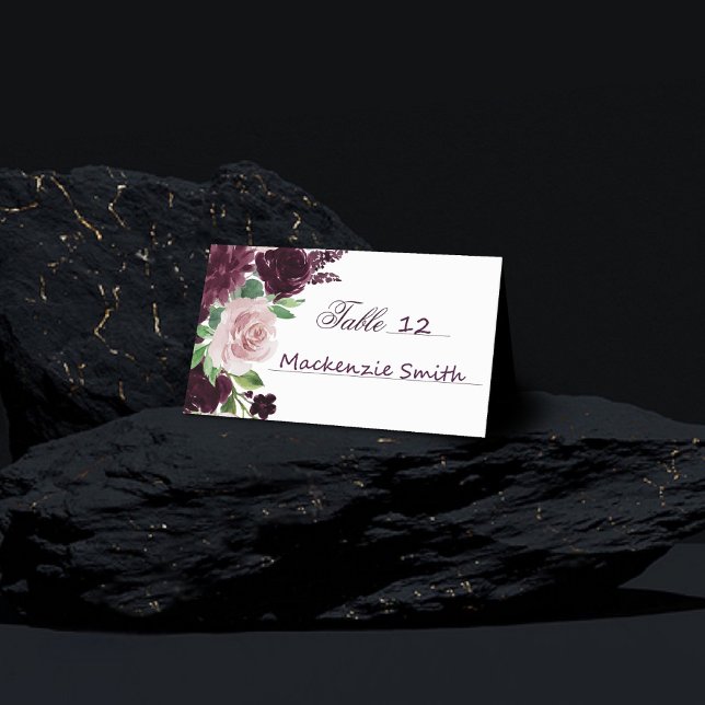 Moody Passions | Dramatic Purple Wine Rose Bouquet Place Card (Creator Uploaded)