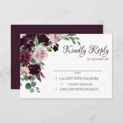 Moody Passions  Dramatic Purple Wine Rose Bouquet RSVP Card
