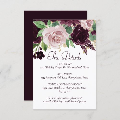 Moody Passions  Dramatic Purple Wine Rose Details Enclosure Card