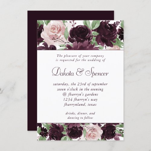 Moody Passions  Dramatic Purple Wine Rose Garland Invitation