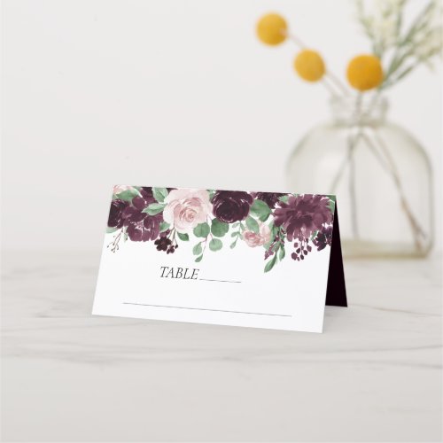 Moody Passions  Dramatic Purple Wine Rose Garland Place Card