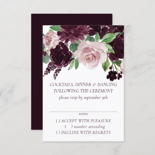 Moody Passions  Dramatic Purple Wine Rose Garland RSVP Card