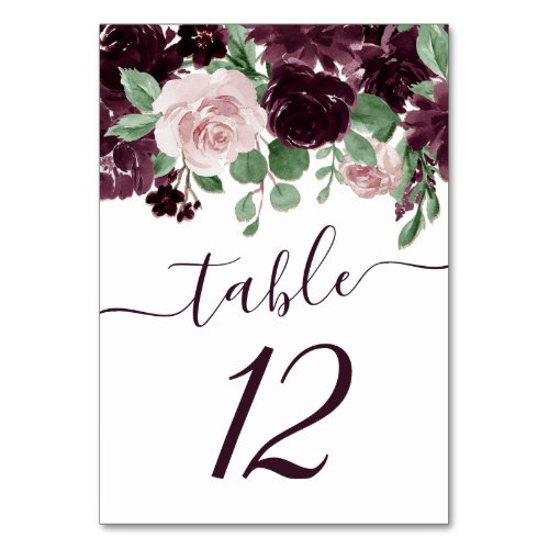 Moody Passions  Dramatic Purple Wine Rose Garland Table Number