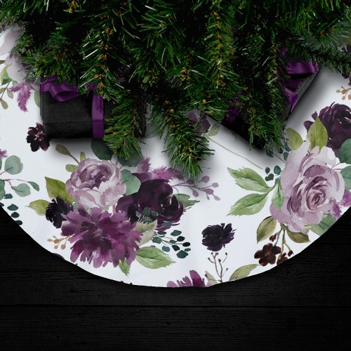 Moody Passions  Dramatic Purple Wine Rose Pattern Brushed Polyester Tree Skirt
