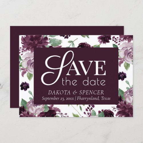 Moody Passions  Dramatic Purple Wine Rose Pattern Save The Date